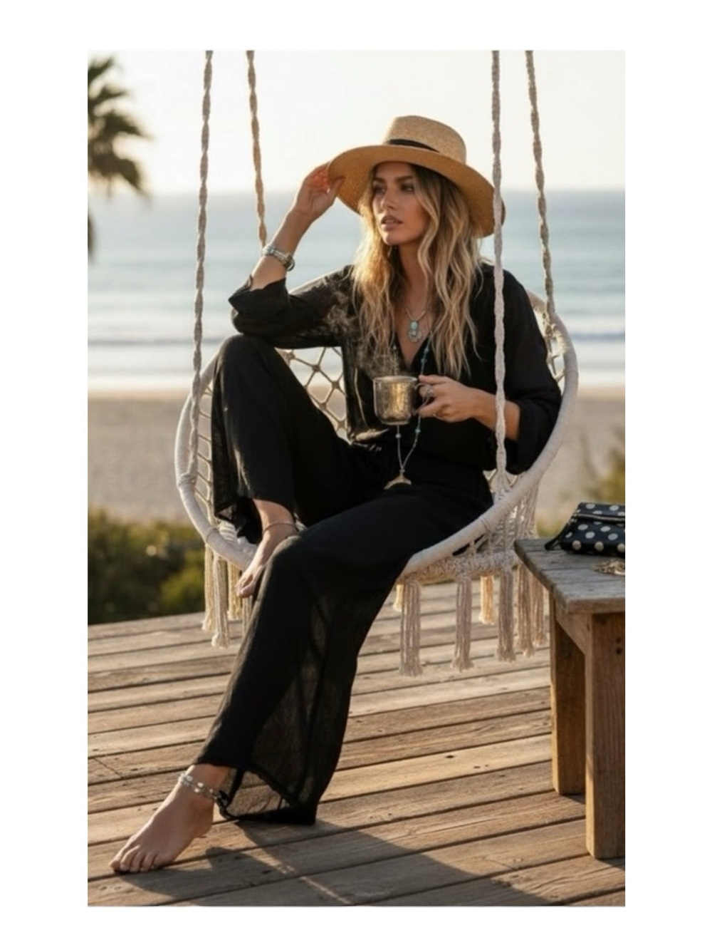 new Papillon Blanc 🝮 Semi Sheer Comfy Lounge Pant 🝮 Versatile Evening 🝮 Black - Picture 13 of 14